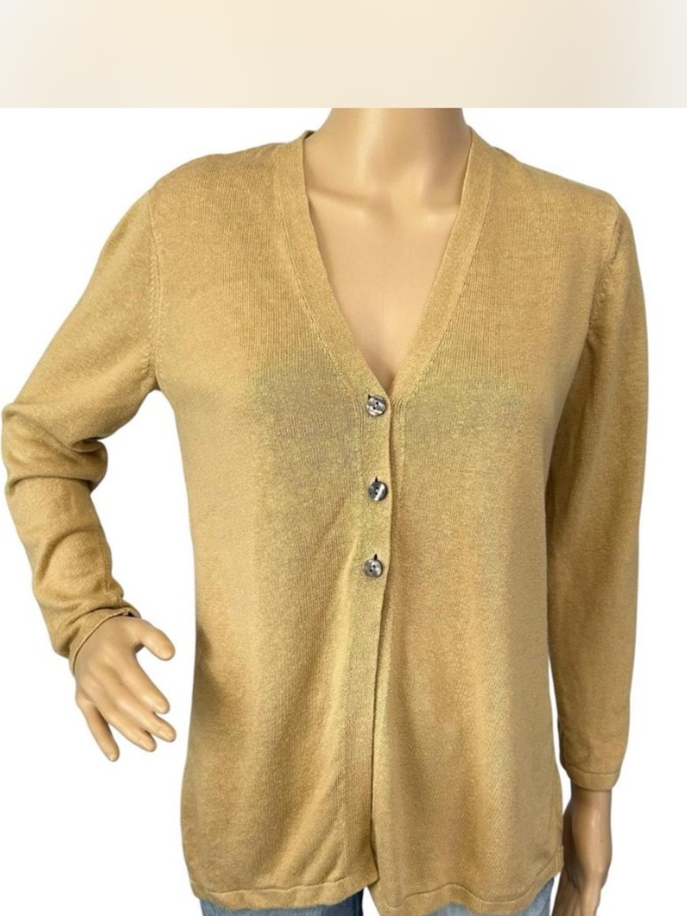 J. Jill Linen/Rayon Honey Mustard Knit Long Cardigan with Buttons M